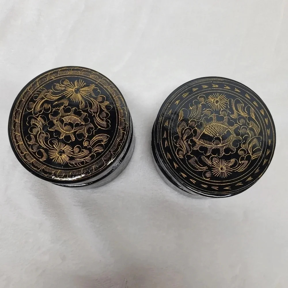 SOLD                  Hand-Painted Ornate Jewelry Wood Paper Mache Trinket Box - - Picture 3 of 16